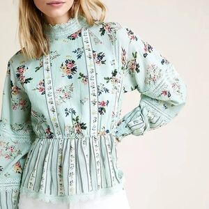 HEMANT & NANDITA  AMOUR Floral Lace Trim Blouse size small